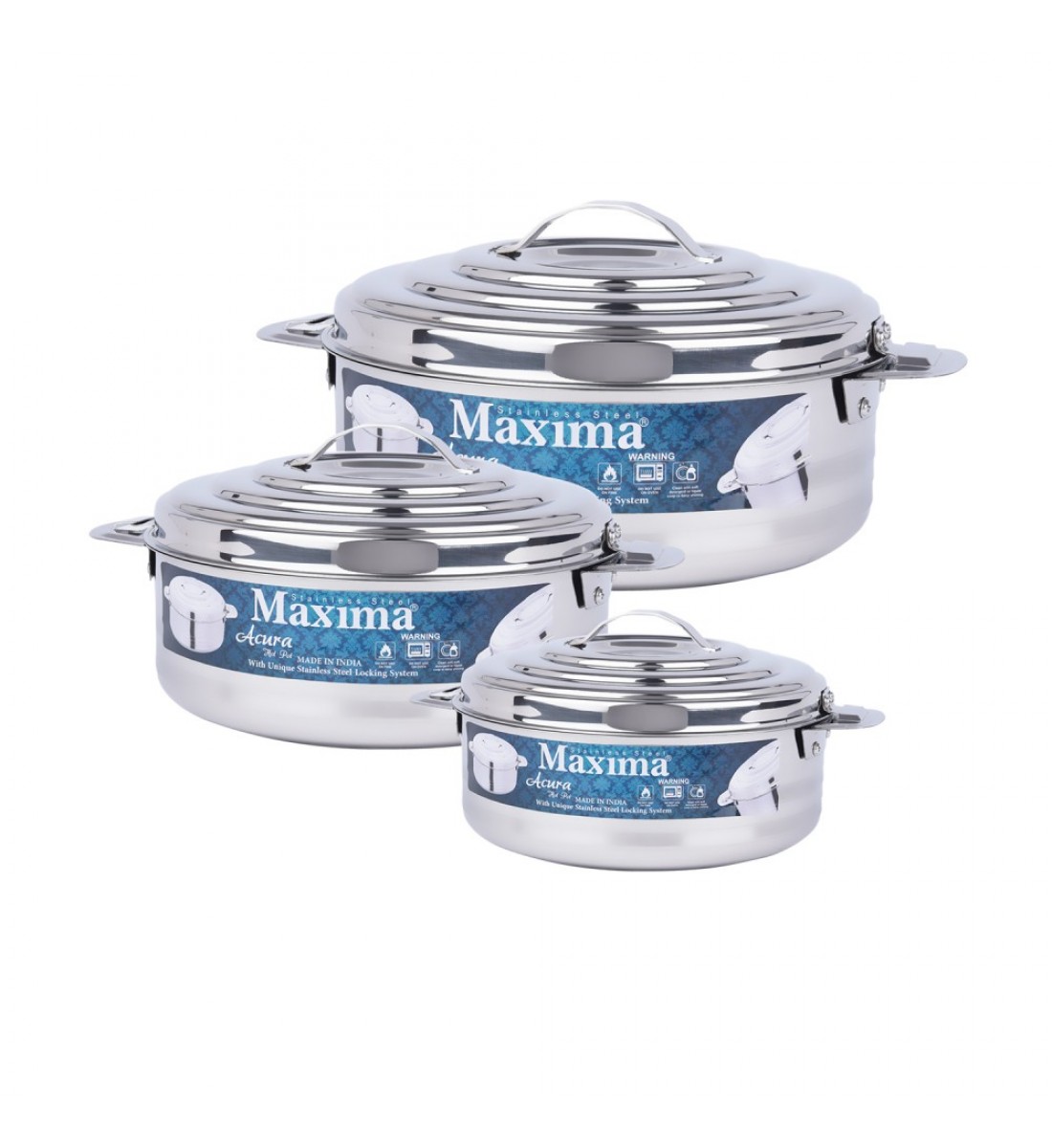 طقم حافظات طعام ماكسيما - استانلس استيل 3 مقاسات طقم حافظات طعام ماكسيما - استانلس استيل 3 مقاسات